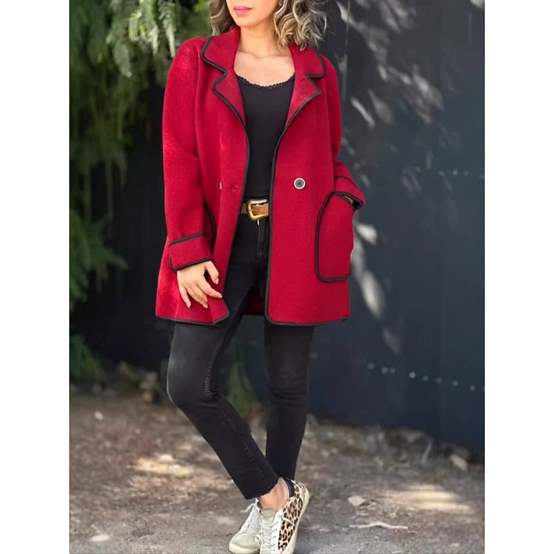 Brévala | Manteau Femme Col Revers Liseré Contrastant - Green - Image 2