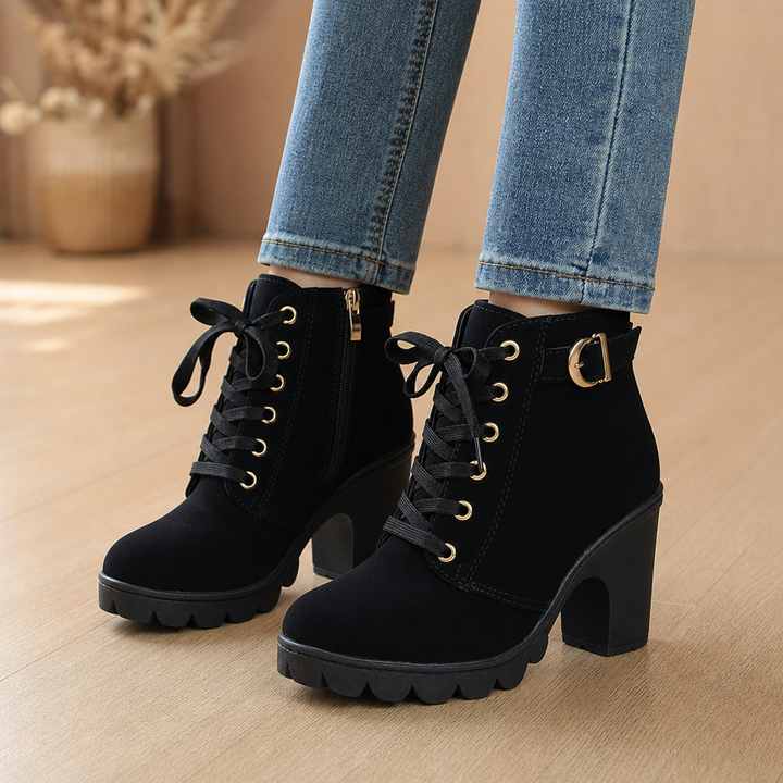 Brévane | Femme Bottines à Talons Bloc Lacets - Black - Image 1