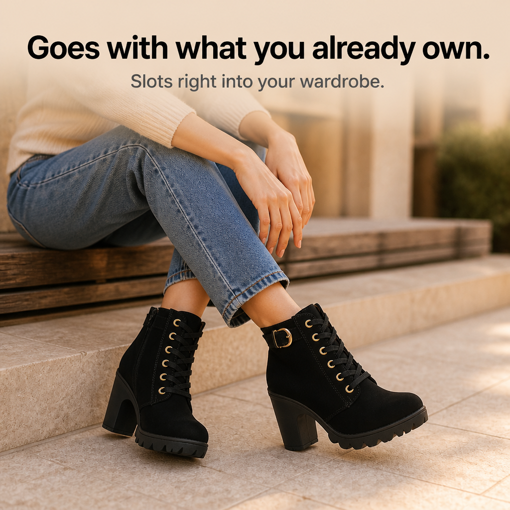 Brévane | Femme Bottines à Talons Bloc Lacets - Black - Image 10