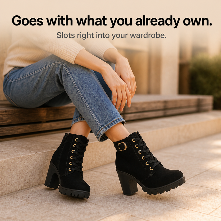 Brévane | Femme Bottines à Talons Bloc Lacets - Black - Image 10