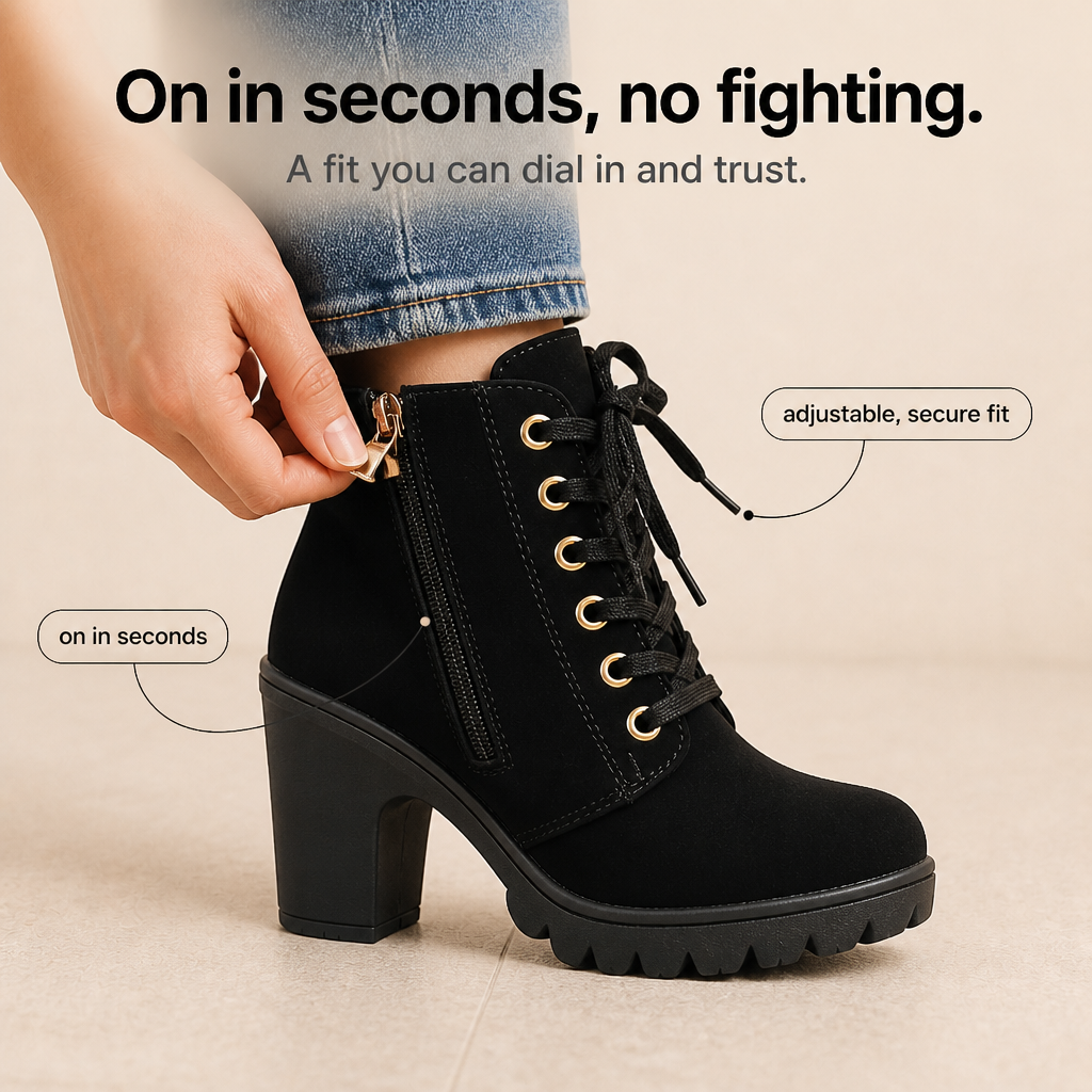 Brévane | Femme Bottines à Talons Bloc Lacets - Black - Image 11