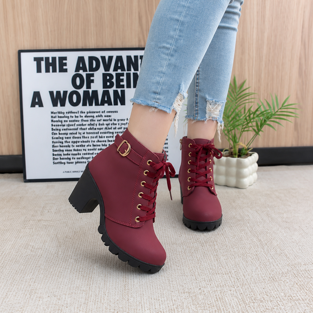 Brévane | Femme Bottines à Talons Bloc Lacets - Black - Image 12