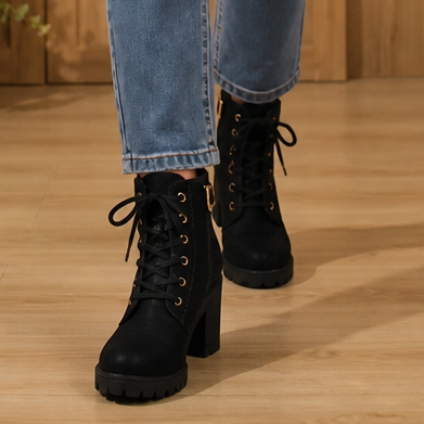 Brévane | Femme Bottines à Talons Bloc Lacets - Black - Image 14