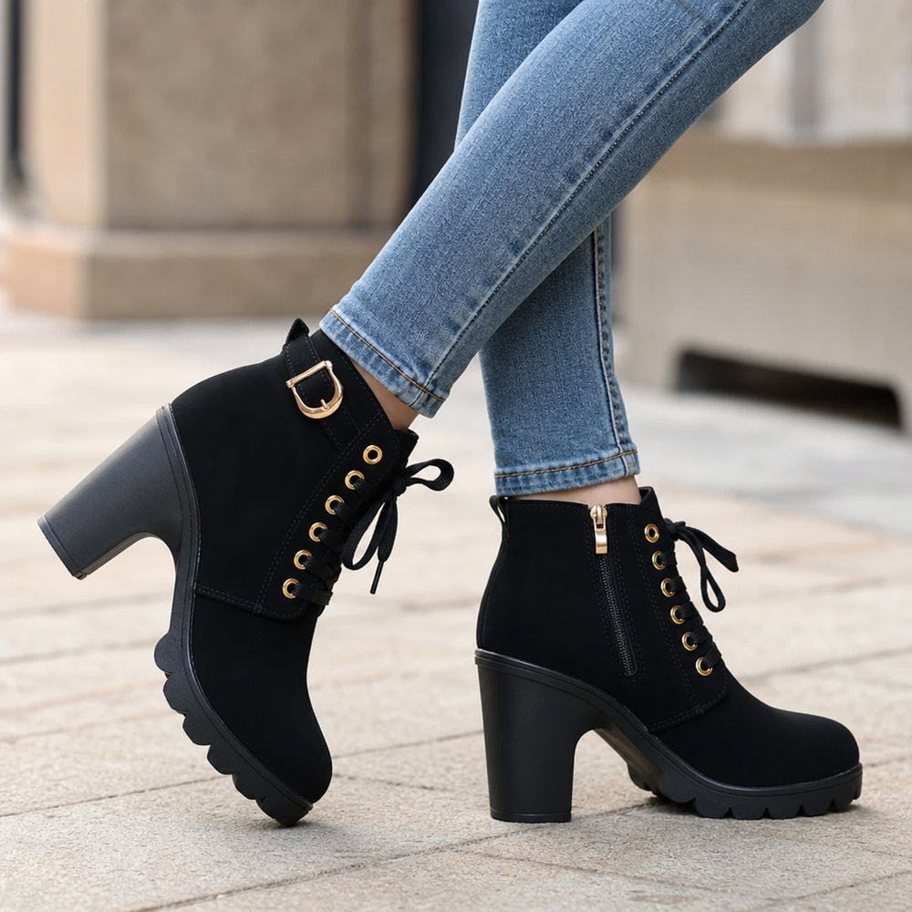 Brévane | Femme Bottines à Talons Bloc Lacets - Black - Image 2