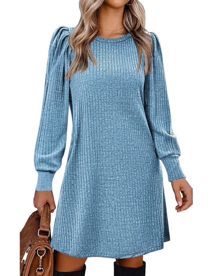 Brévane | Femme Robe Pull Manches Bouffantes Côtelée - Black - Image 11