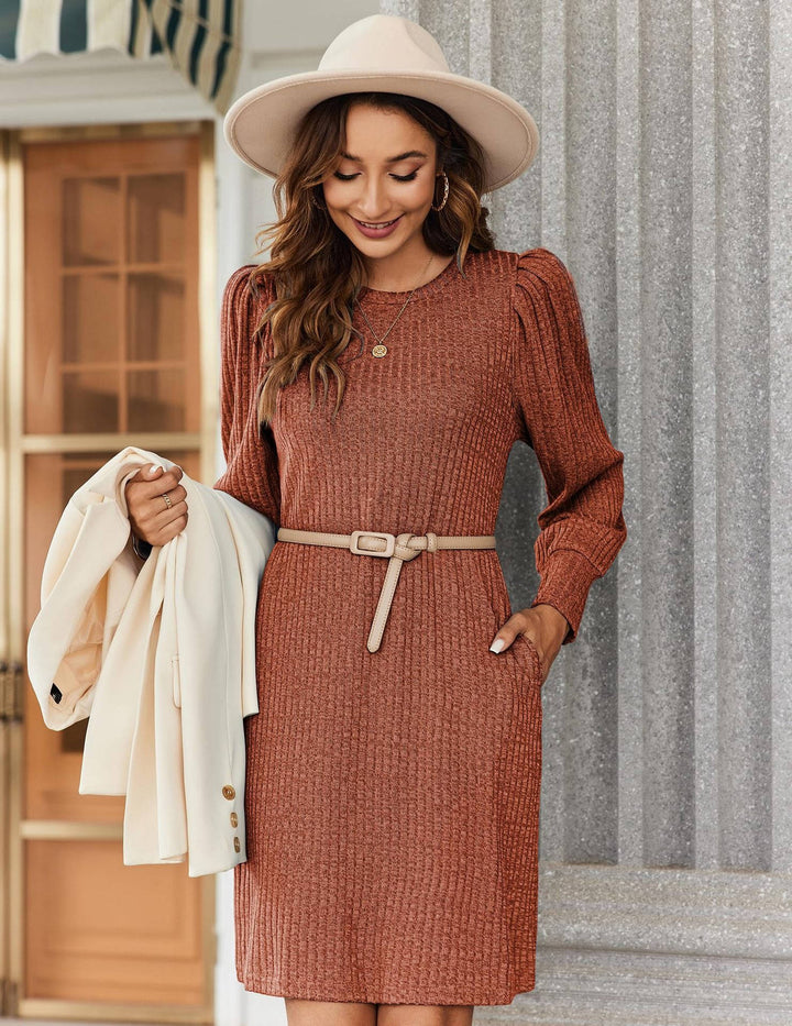 Brévane | Femme Robe Pull Manches Bouffantes Côtelée - Black - Image 16
