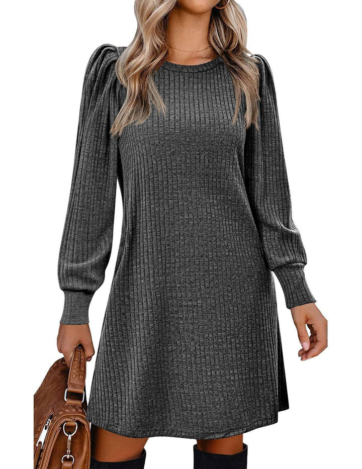 Brévane | Femme Robe Pull Manches Bouffantes Côtelée - Black - Image 5
