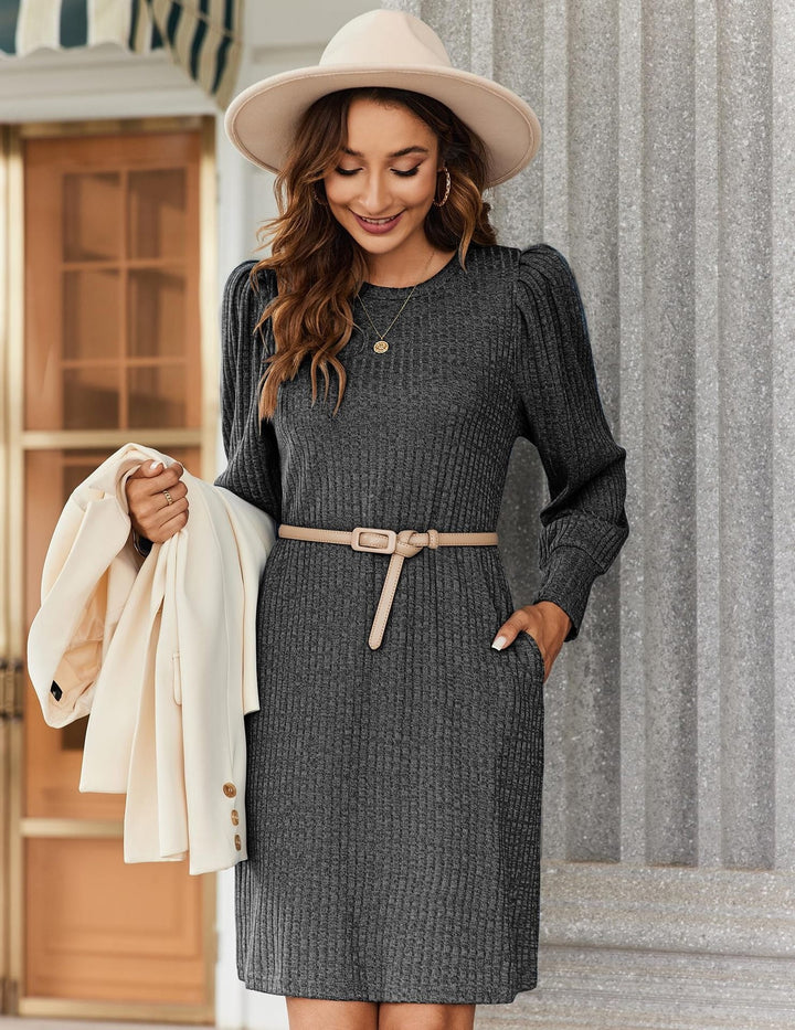 Brévane | Femme Robe Pull Manches Bouffantes Côtelée - Black - Image 6