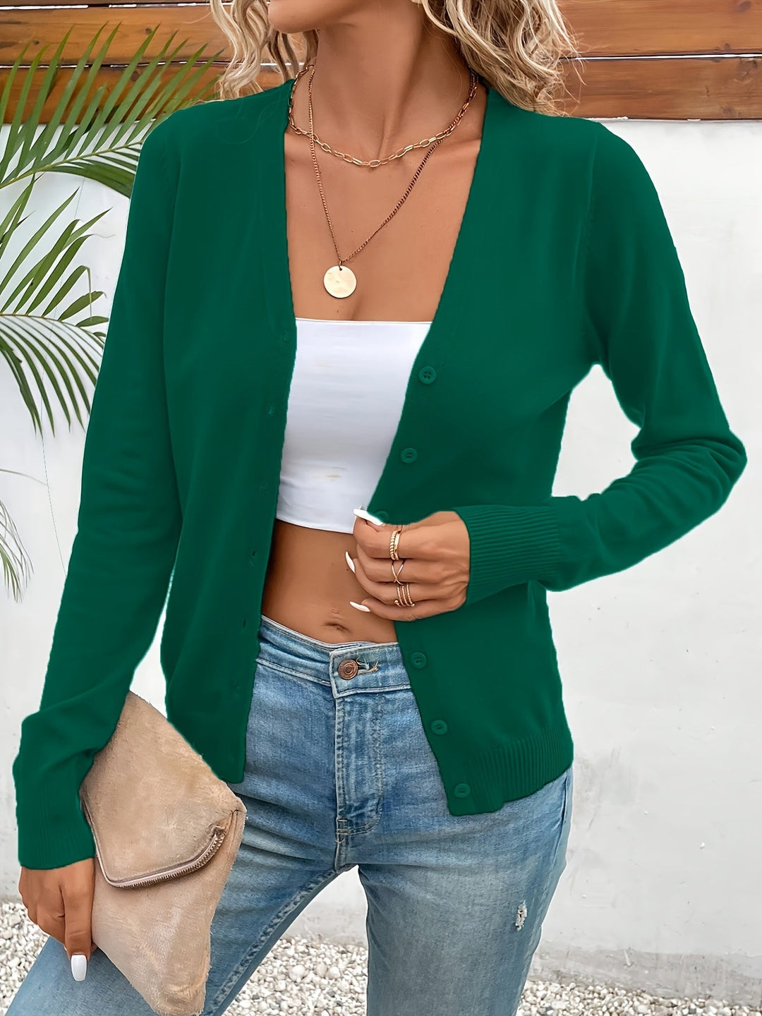 Brévane | Gilet Femme Boutonné Col V - Green - Image 1