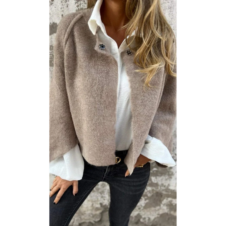 Brévane | Manteau Femme Hiver Court Boutonné - Taupe - Image 1