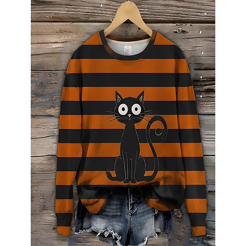 Brévanel | Sweat Halloween Femme Imprimé Chat Noir - Image 1