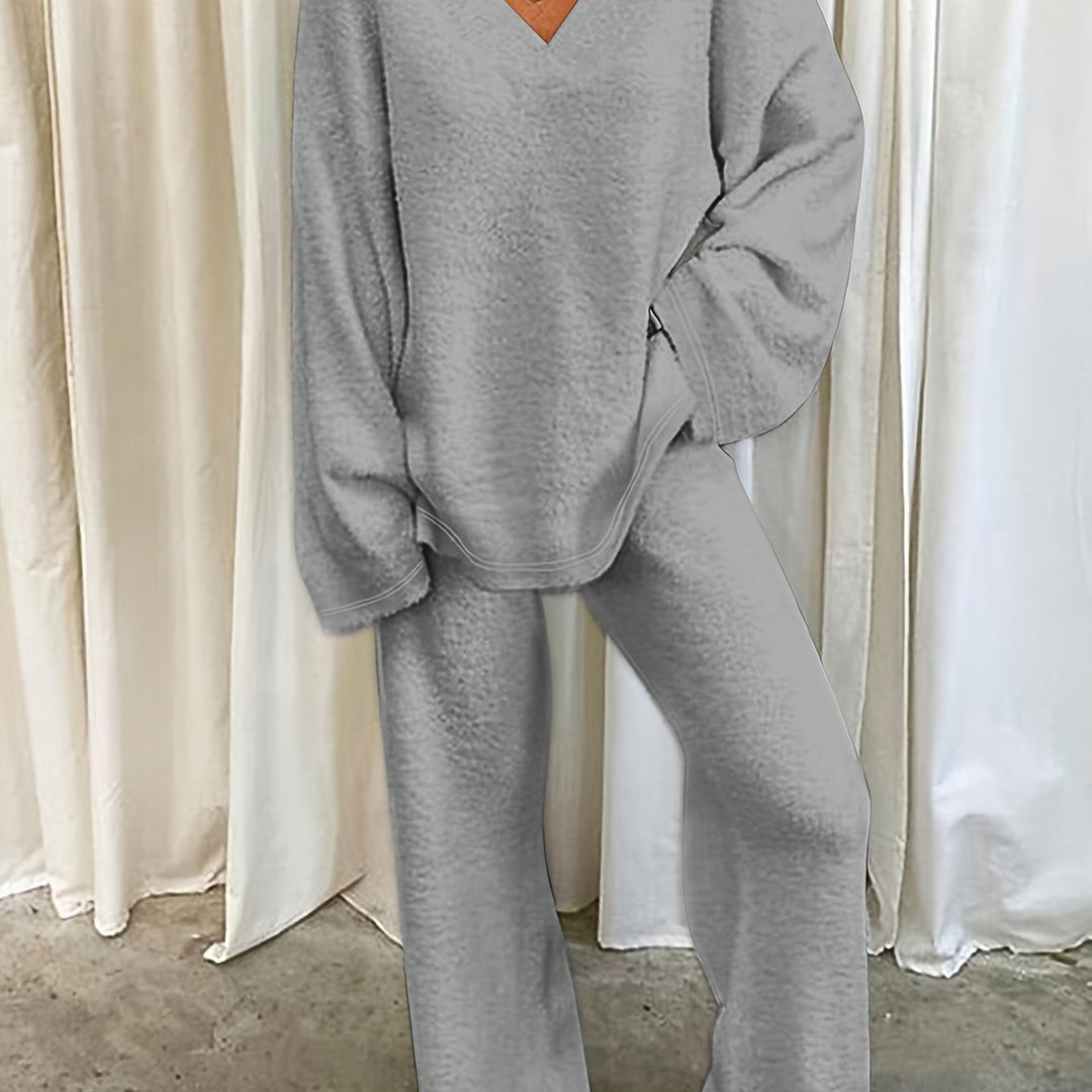 Brévèle | Femme Ensemble Loungewear Polaire Col V - Lilac - Image 11
