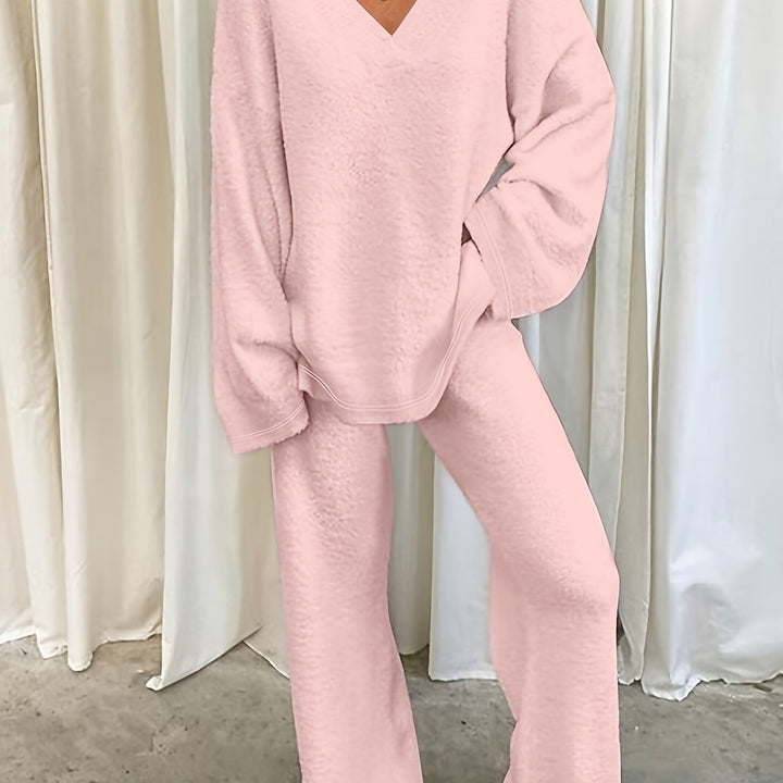 Brévèle | Femme Ensemble Loungewear Polaire Col V - Lilac - Image 17