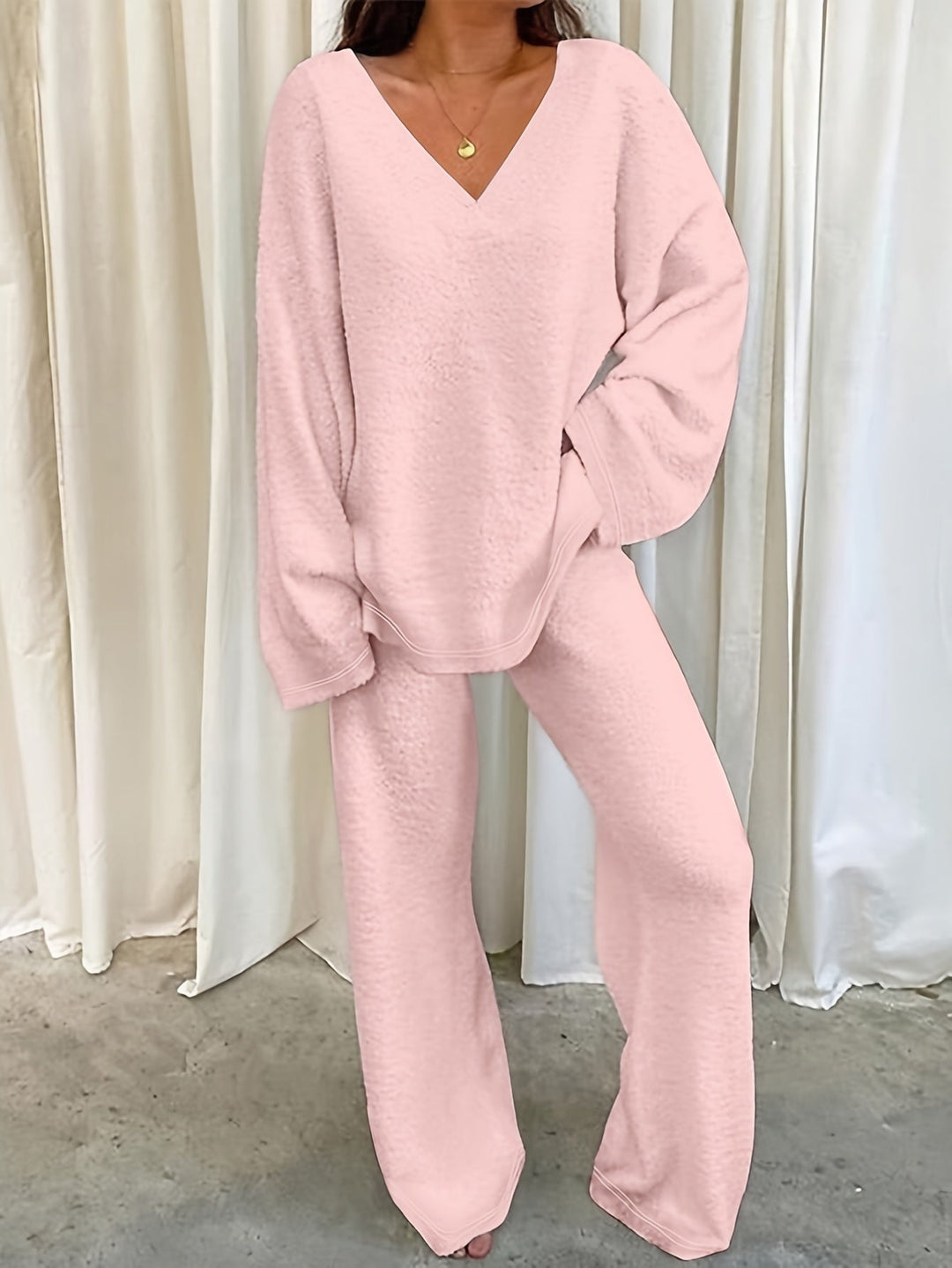 Brévèle | Femme Ensemble Loungewear Polaire Col V - Lilac - Image 18