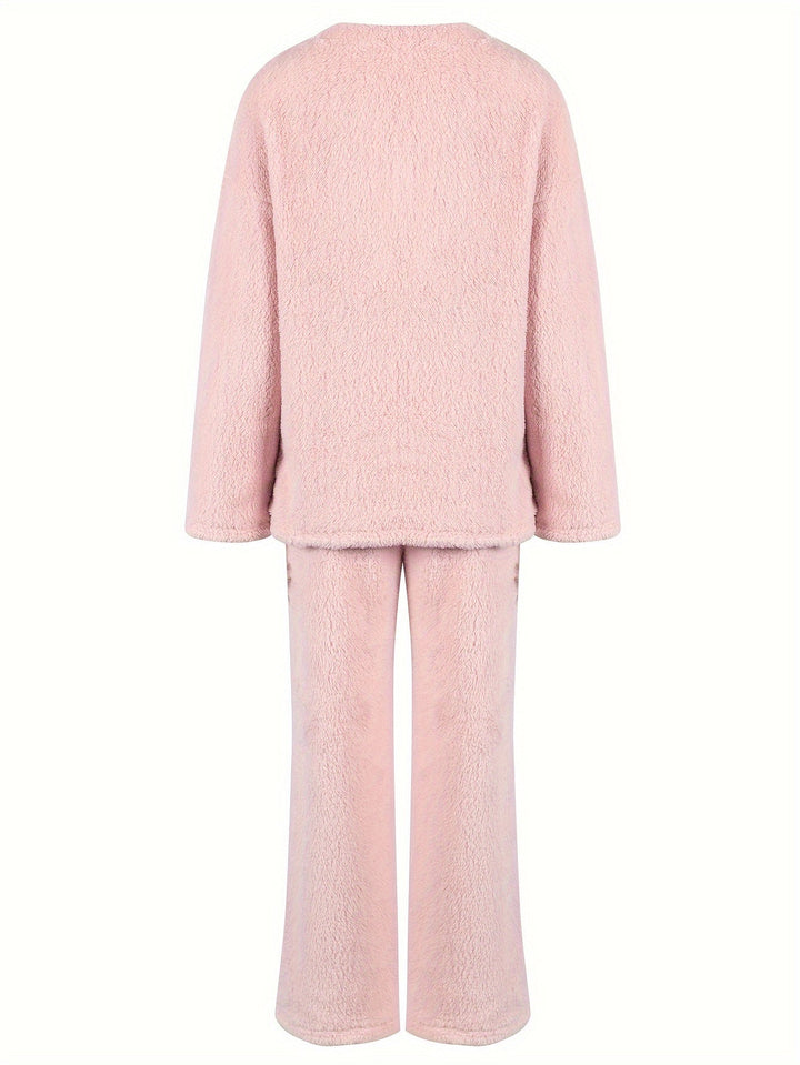 Brévèle | Femme Ensemble Loungewear Polaire Col V - Lilac - Image 24