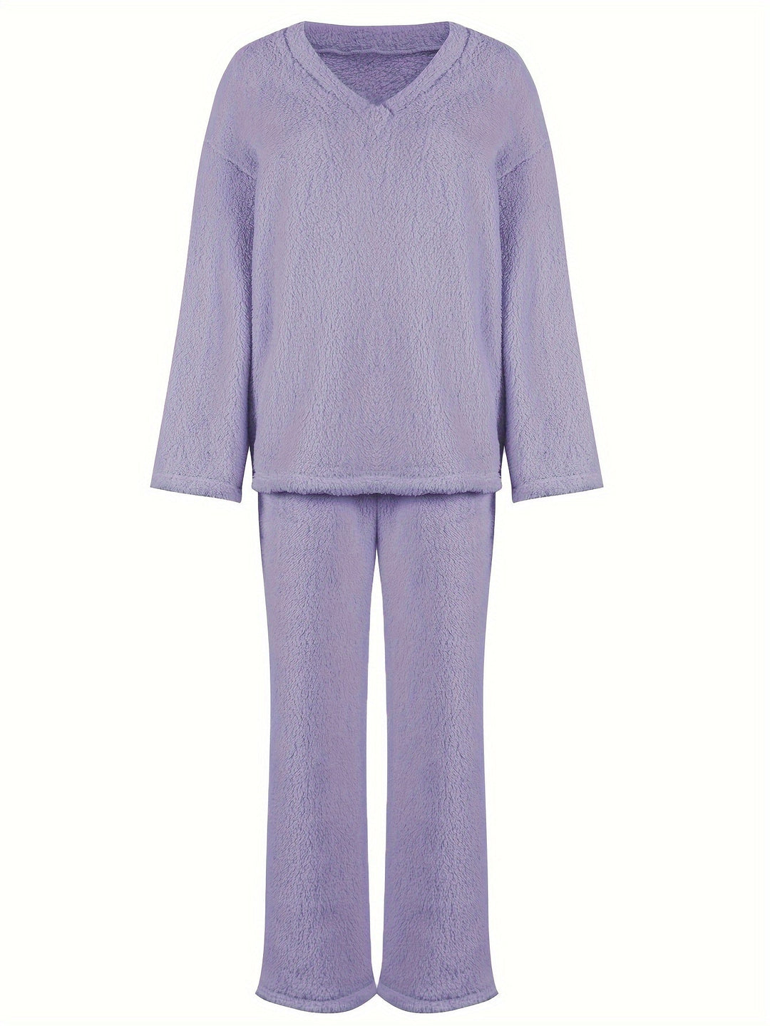 Brévèle | Femme Ensemble Loungewear Polaire Col V - Lilac - Image 3