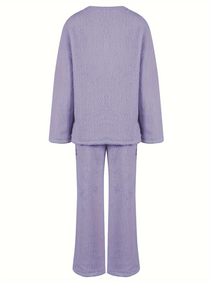 Brévèle | Femme Ensemble Loungewear Polaire Col V - Lilac - Image 4