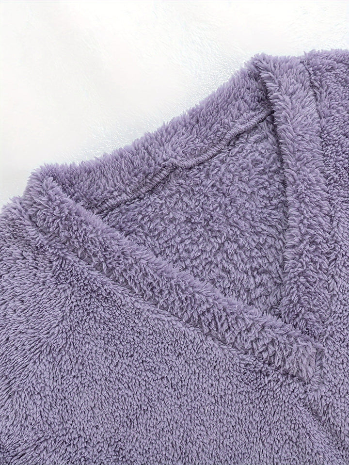 Brévèle | Femme Ensemble Loungewear Polaire Col V - Lilac - Image 5