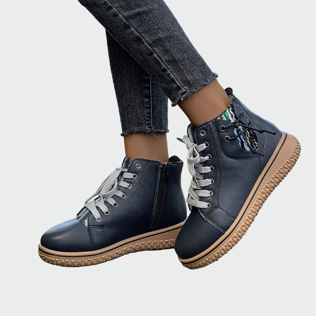 Brévonde | Femme Bottines à Lacets Plateforme - Navy - Image 1