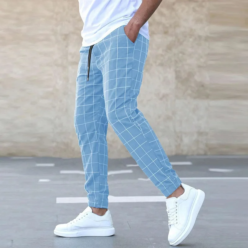 Caedon | Men's Plaid Tapered Jogger Pants - Light Blue - Image 2