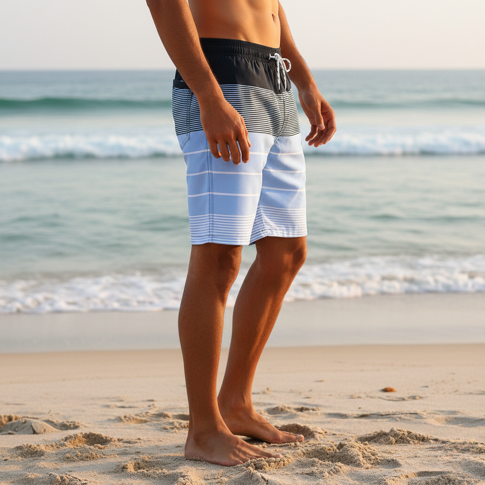 Calder | Men's Striped Swim Shorts with Drawstring - Striped - Image 2