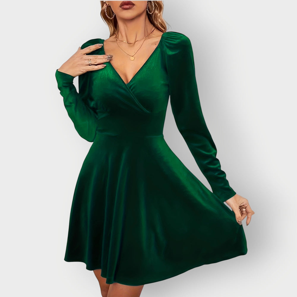 Calliope | Women's V Neck Long Sleeve Wrap Mini Dress - Image 2