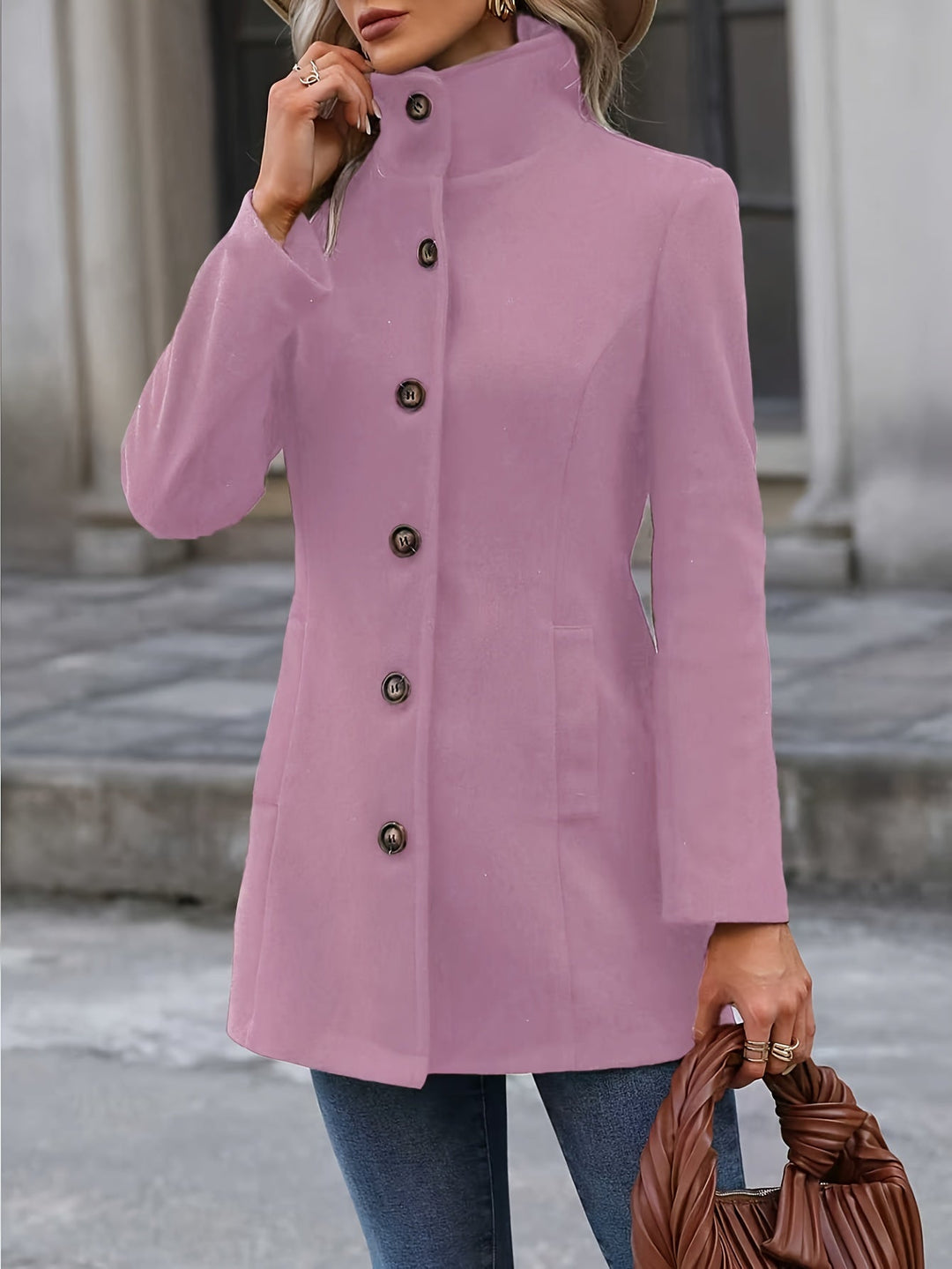 Loriève | Femme Manteau Boutonné Coupe Cintrée - Pink - Image 3