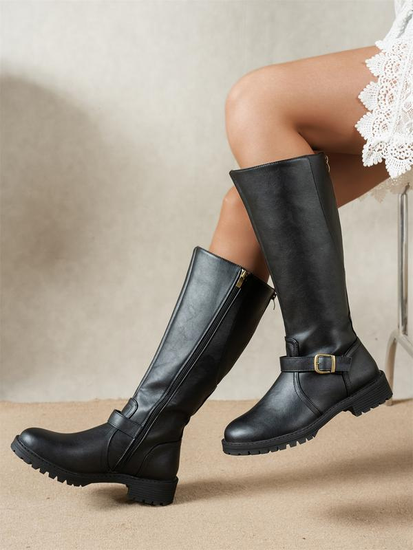 Calvinde | Femme Bottes Hautes Genou à Boucle - Black - Image 1