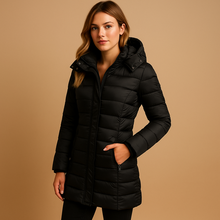 Calvinde | Femme Doudoune Mi-Longue à Capuche - Black - Image 1
