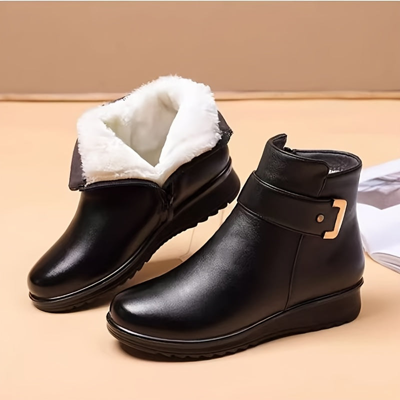 Calvène | Bottines Fourrées Femme Cuir Noir Boucle - Black - Image 1