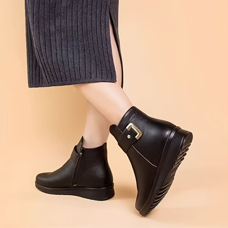 Calvène | Bottines Fourrées Femme Cuir Noir Boucle - Black - Image 3