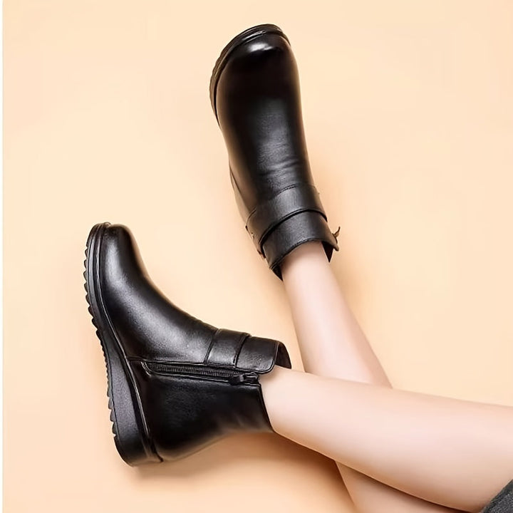 Calvène | Bottines Fourrées Femme Cuir Noir Boucle - Black - Image 7