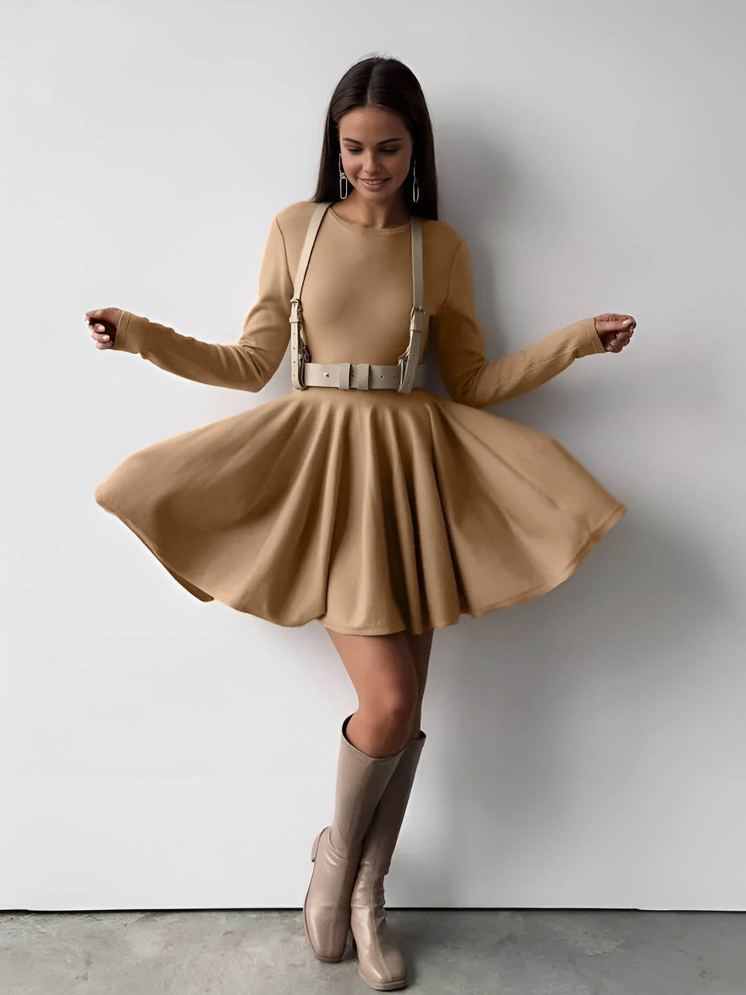 Calvène | Femme Robe Patineuse Manches Longues Crème - Cream - Image 6