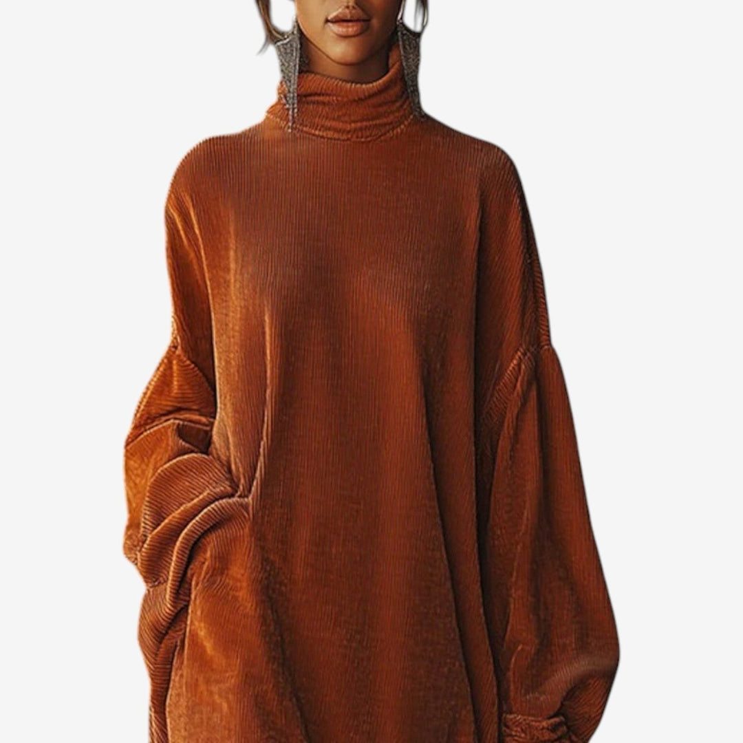 Calvène | Femme Robe Pull Col Roulé Oversize Franges - Brown - Image 2