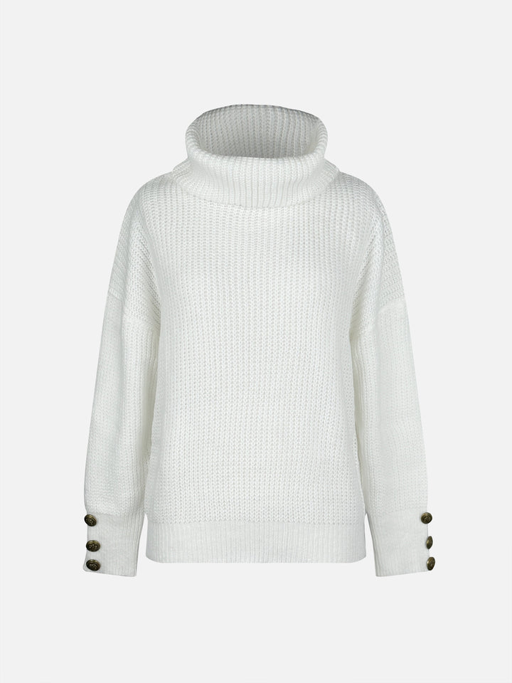 Calvène | Pull Femme Col Bénitier Côtelé Boutons - White - Image 5