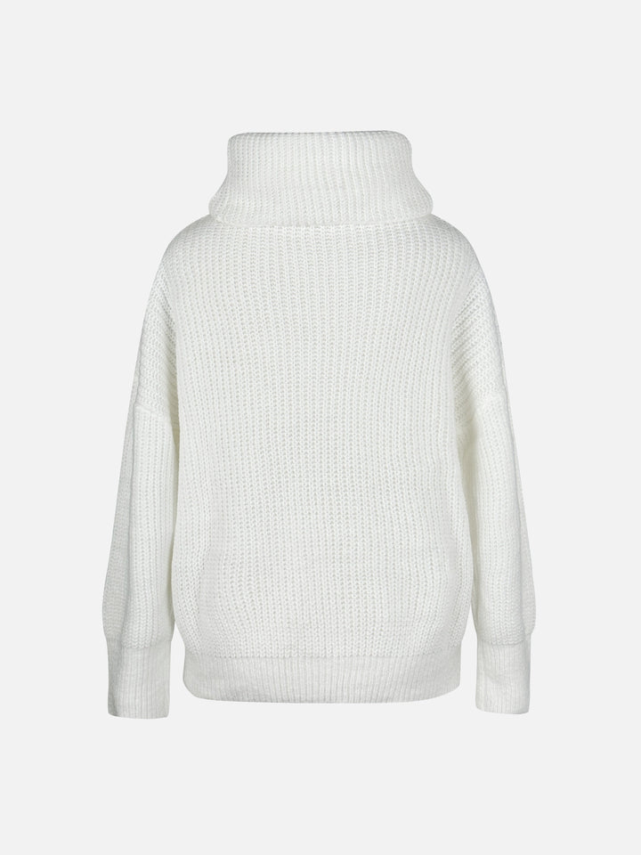 Calvène | Pull Femme Col Bénitier Côtelé Boutons - White - Image 6