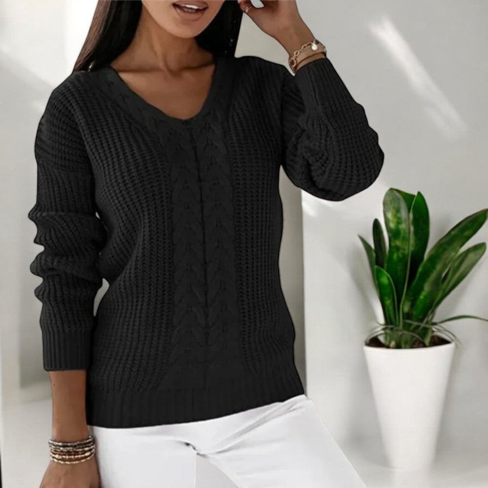 Calvène | Pull Femme Col Rond Torsadé Manches Longues - Blue - Image 2