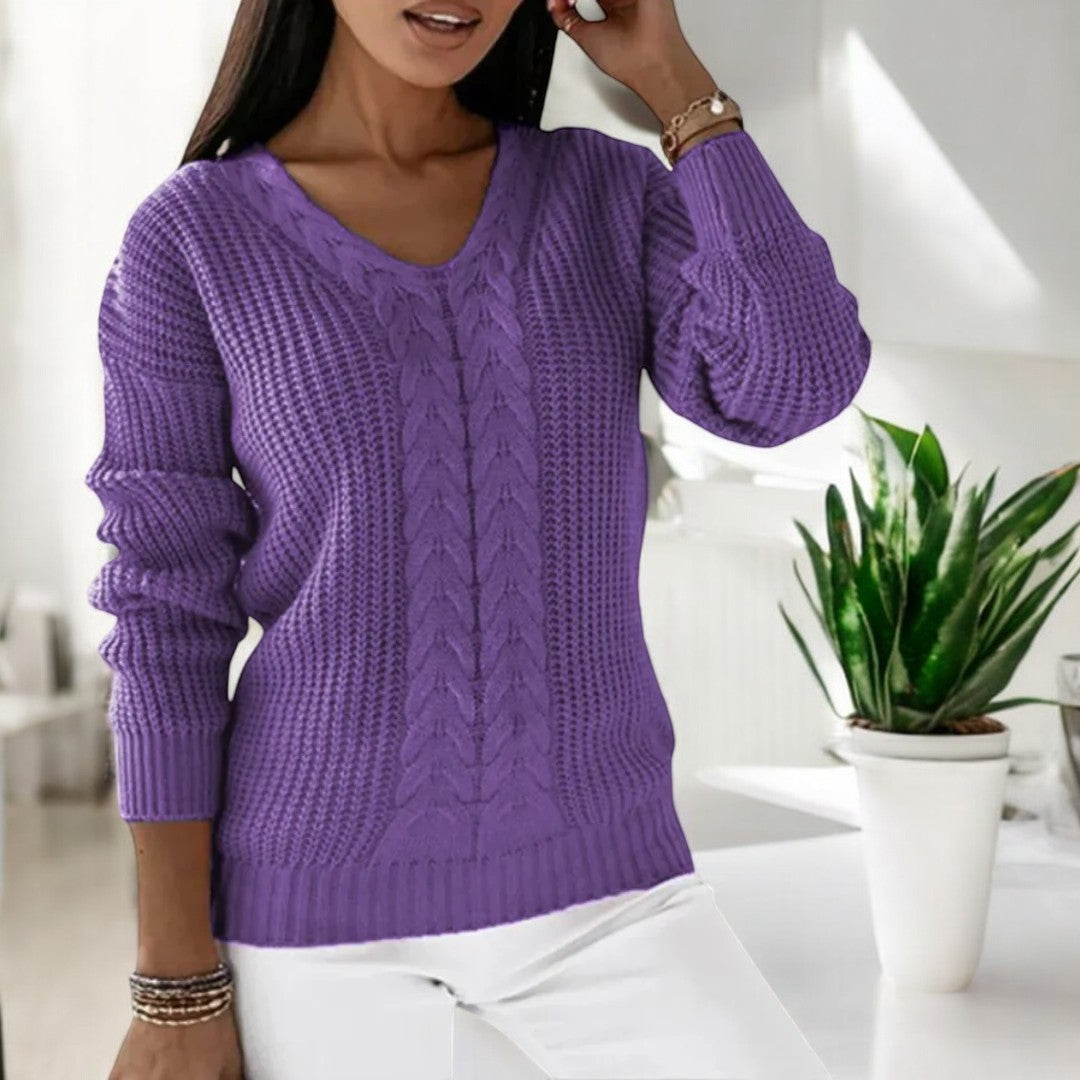 Calvène | Pull Femme Col Rond Torsadé Manches Longues - Blue - Image 3