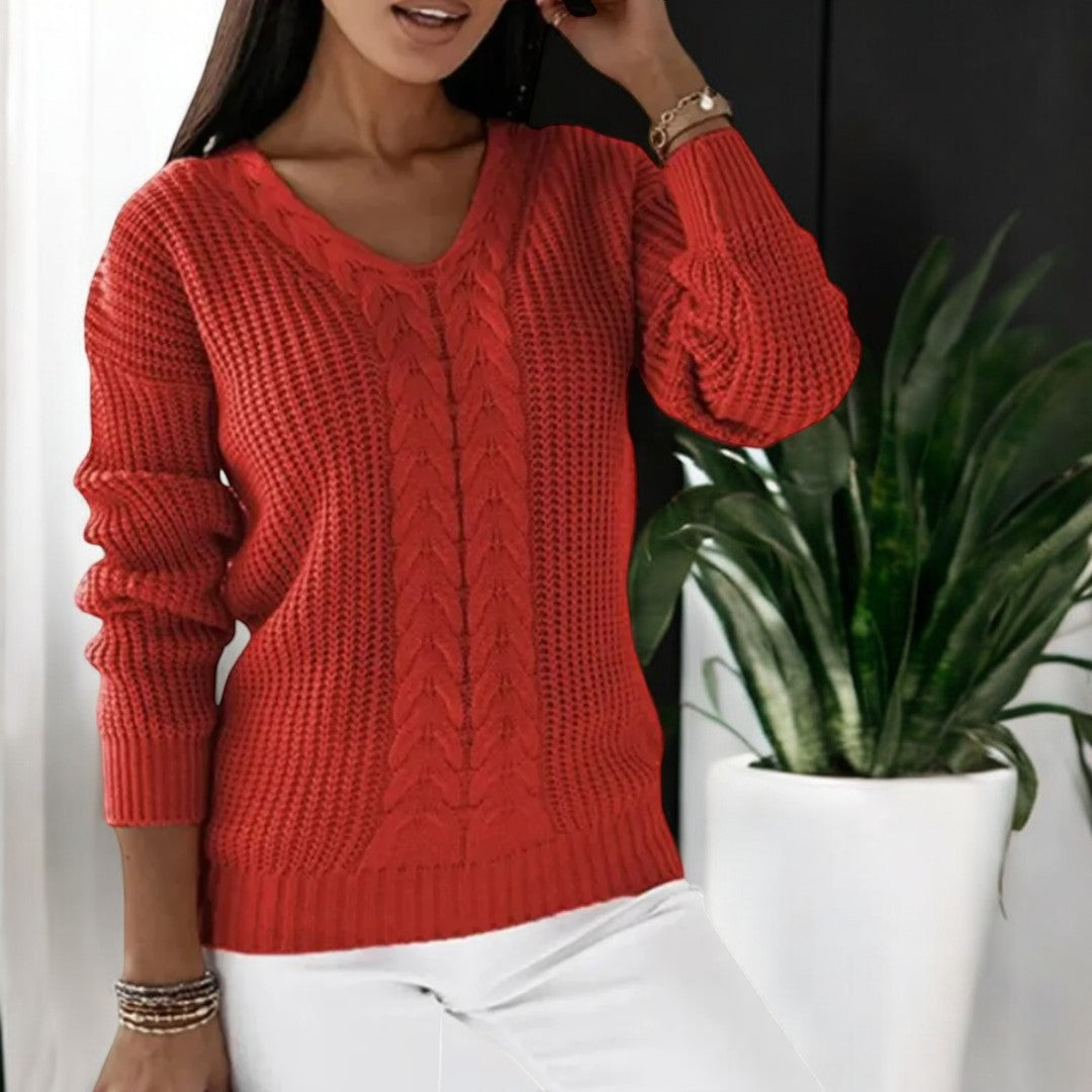Calvène | Pull Femme Col Rond Torsadé Manches Longues - Blue - Image 4