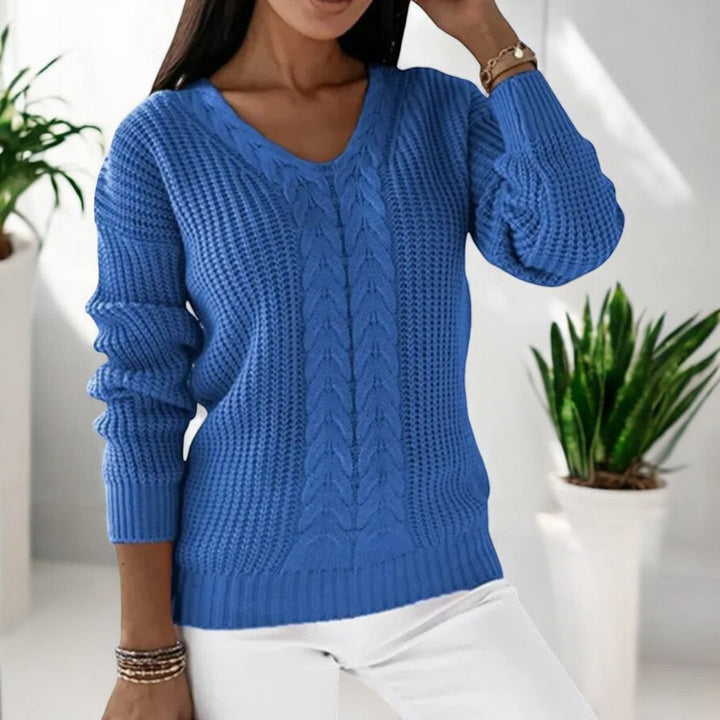 Calvène | Pull Femme Col Rond Torsadé Manches Longues - Blue - Image 5