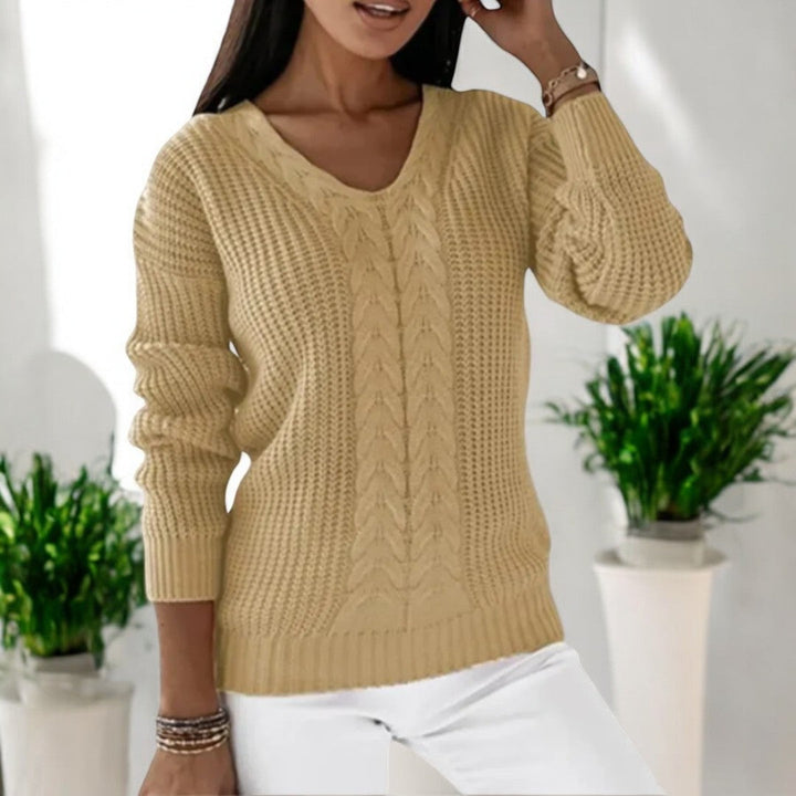 Calvène | Pull Femme Col Rond Torsadé Manches Longues - Blue - Image 7