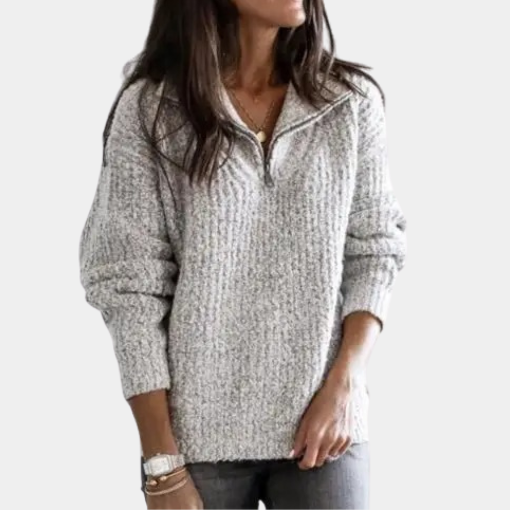 Calvène | Pull Femme Demi-Zip Tricoté - Dark Grey - Image 2