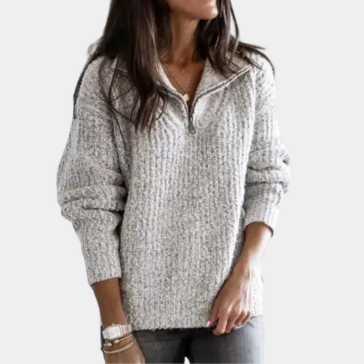 Calvène | Pull Femme Demi-Zip Tricoté - Dark Grey - Image 2