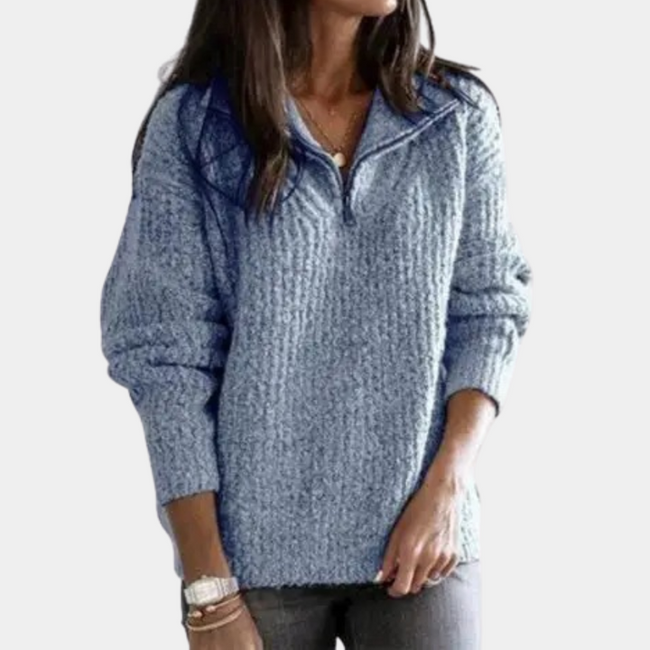 Calvène | Pull Femme Demi-Zip Tricoté - Dark Grey - Image 3