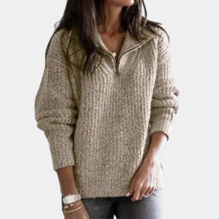 Calvène | Pull Femme Demi-Zip Tricoté - Dark Grey - Image 5