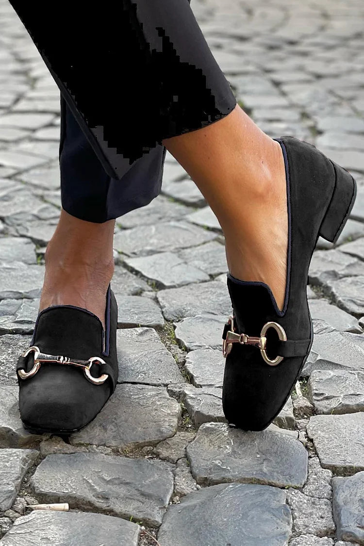 Calvère | Mocassins Femme Noirs Talon Bloc Bas - Black - Image 1