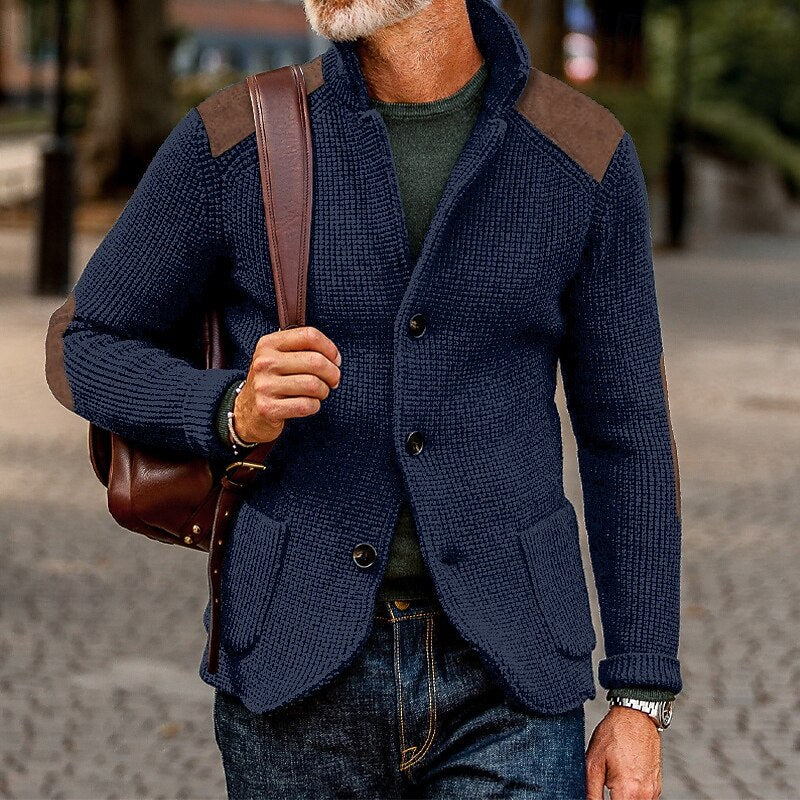 Calvrien | Homme Cardigan Tricoté Patches Suède - Image 1