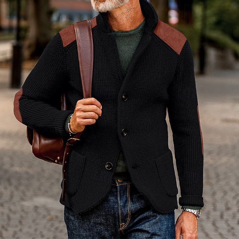Calvrien | Homme Cardigan Tricoté Patches Suède - Image 2