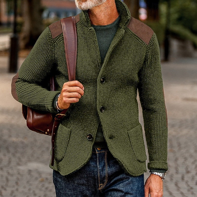 Calvrien | Homme Cardigan Tricoté Patches Suède - Image 3