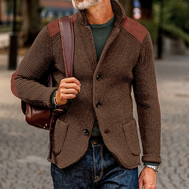 Calvrien | Homme Cardigan Tricoté Patches Suède - Image 4